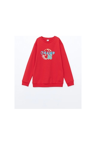 LC Waikiki Lcw Kids Kırmızı Bisiklet Yaka Erkek Çocuk Sweatshirt Canlı Kırmızı