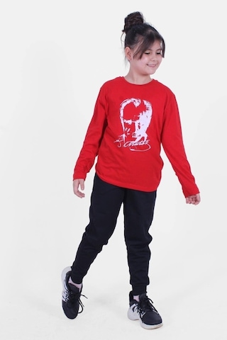 Fyk Kids Atatürk Baskılı Imzalı Uzun Kollu Unisex Takım Kırmızı