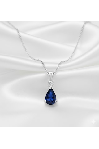 Ariş Pırlantalı Damla Safir Kolye