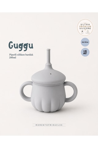 Tgm Baby Guggu Ultra Premium Silikon Pipetli Alıştırma Bardağı 200 Ml Açık Mavi