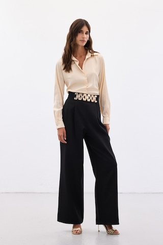 Sateen Kemerli Salaş Pantolon - Siyah-136532 Siyah