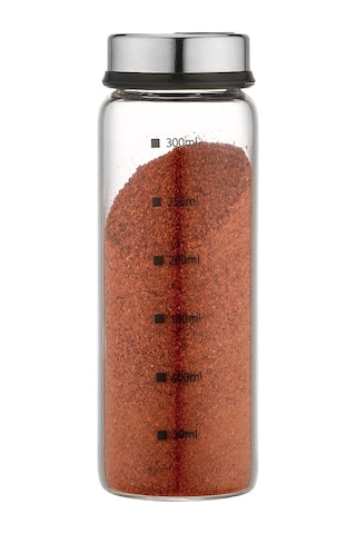 Jms Paslanmaz Çelik Kapaklı Cam Baharat Şişesi Ölçekli 300 ML Şeffaf