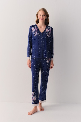 Suwen Jane Maskülen Pijama Takımı Sh26216660b1104 Mavi Puantiyeli
