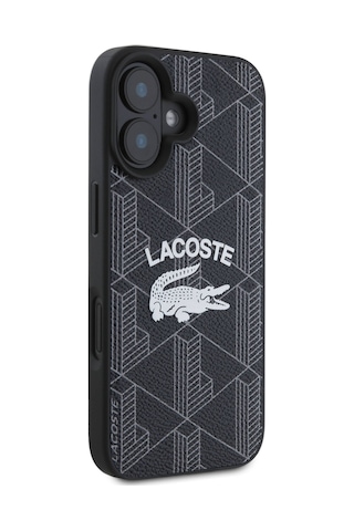 Apple iPhone 16 Plus Uyumlu Kılıf Lacoste  Lisanslı Magsafe Şarj Özellikli Mono Vintage Logo Siyah