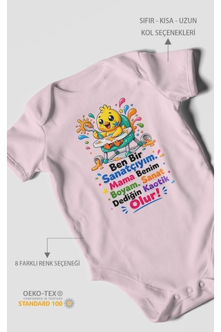 Morivokids Ben Bir Sanatçıyım Yazılı Kısa Kollu Bebek Body %100 Pamuk Bebe Pembe