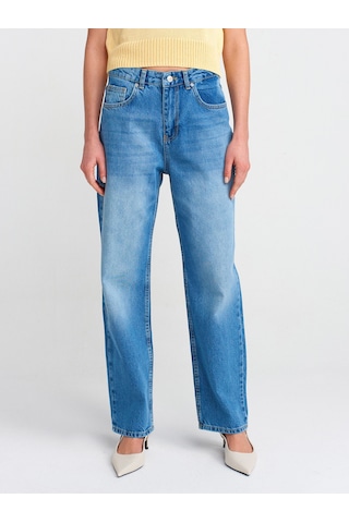 Dilvin 71780 Yeni Kesim Denim Mom Pantolon Mavi