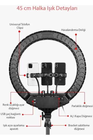Zore RL-18 18" Işıklı Telefon Tutucu Ring Light
