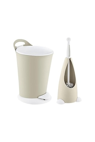 Penguen Pedallı Çöp Kovası Ve Klozet Fırçası Set Latte Siyah