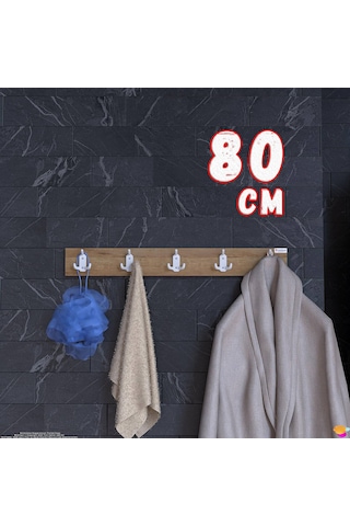 Modilayn Arı Serisi 76,4x9,6 Cm 5' Li Set 15 Kancalı Banyo Askısı Ekstra Düzen Ve Yer Tasarrufu Meşe