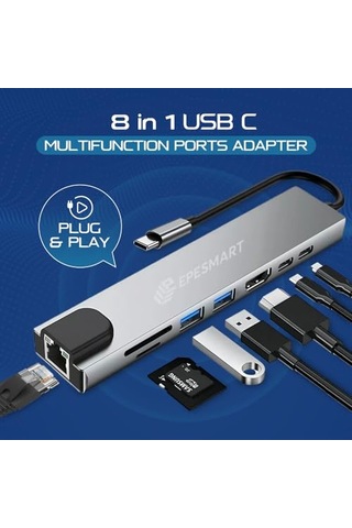 Portları 1 Arada Usb C Hub Adaptörü 4k Hdmı Şarj Cihazı Usb C Bağlantı Noktaları Sd Micro Sd Kart Okuyucular Et