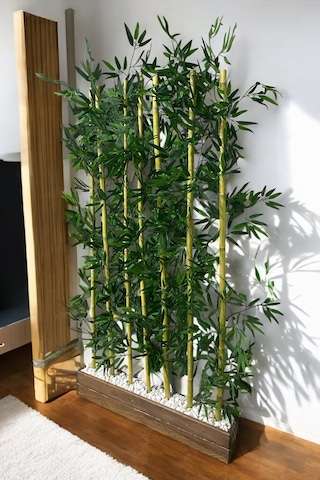 Yapay Çiçek 100 Cm Doğal Ahşap Saksı Kalın Bambu 180 Cm Yükseklik