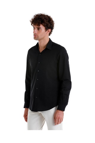 Hatemoğlu Siyah Comfort Fit Düz 100% Pamuk Slim Yaka Uzun Kollu Spor Gömlek 24d190000008 002 Siyah