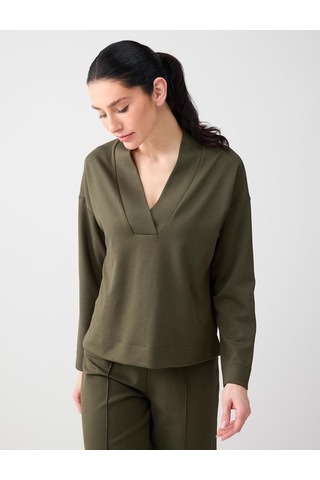 Jimmy Key Jimmy Key Haki Rahat Kesim V Yaka Modal Örme Sweatshirt 6sw235628312