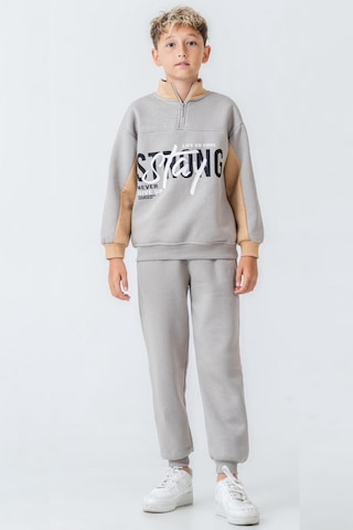 Ahengim Erkek Çocuk Brooklyn Stay Strong Baskılı 3 İplik Kalın Kışlık Eşofman Takımı Ak4225 Gri