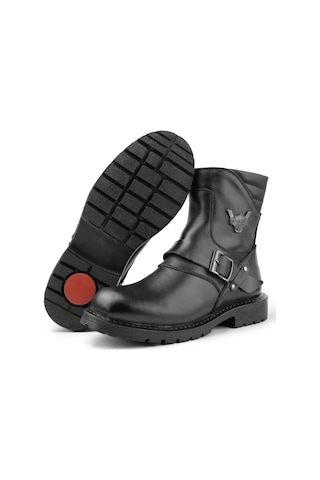 Ducavelli Rock Hakiki Deri Erkek Bağcıksız Kürklü Postal Bot, Harley Bot Siyah
