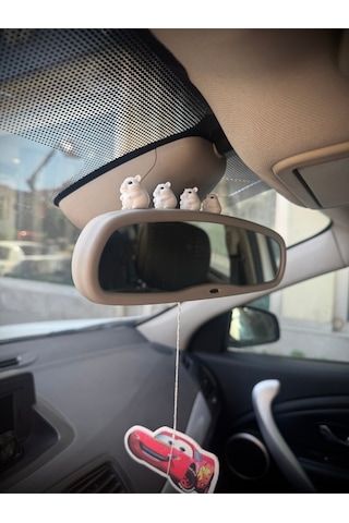 4 Parça Sevimli Hamster Ailesi Dikiz Aynası Süsü - Ayna Süsü Araba Süsü Torpido Süsü Oto Aksesuar