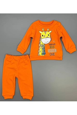 Kız Bebek Zürafa Baskılı Çıt Çıtlı Alt Üst İkili Gündelik Takım 6-18 Ay Turuncu