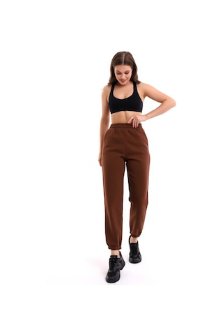 Winmoda34 Kadın Üç İplik İçi Şardonlu Polarlı Eşofman Altı Jogger Rahat Kalıp kahve