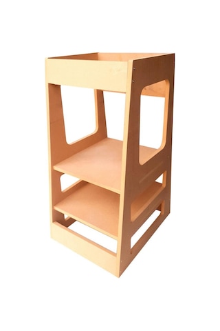 Woodylife Montessori Çocuk Naturel Ahşap Öğrenme Kulesi Eğitici Ahşap