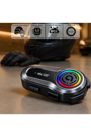 Mioji Mio 120 2x RGB 1000 MAh IPX6 Kask Intercom Motosiklet Bluetooth Kulaklık