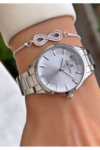 Daniel Klein Dk.6.10925.1 Modern Silver Çelik Kordon Kristal Detaylı Gümüş Elegance Kadın Kol Saati Gümüş