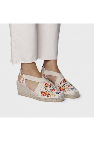 Toni Pons Montjoı Dalia Kadın Bej Çiçek Desen Dolgu Topuk Espadril 1tonw2025085 Bej-kırmızı Bej - Kırmızı