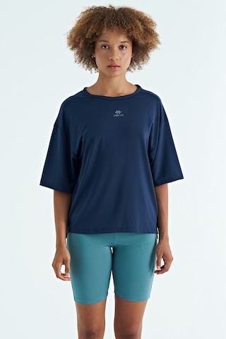 Tommy Life İndigo O Yaka Baskı Detaylı Oversize Kısa Kol Kadın T-shirt - 97263 Indigo