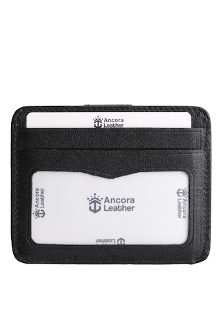 Ancora Leather Hakiki Deri Çıtçıtlı-para Bölmeli Kartlık Siyah-26209