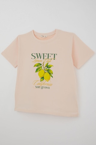 Breeze Kız Çocuk Kısa Kollu Tişört Limon Baskılı 9-14 Yaş , Pudra