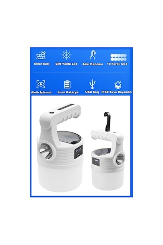 300w 10 Modlu Güneş Enerjili Solar Aydınlatma Kamp Çadır Lambası Ampül Led Şarjlı Işıldak El Feneri Beyaz