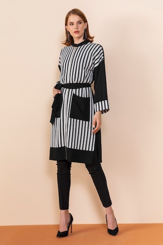 Serpil Exclusive Çizgili Modern Tunik Şık Ve Zarif Tasarım Siyah-ekru