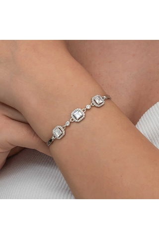 Gümüş Üçlü Kare Kadın Bileklik Gümüş