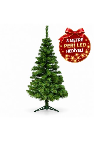 100 Cm Yapay Yılbaşı Çam Ağacı 3 Metre Peri Led Işık Hediyeli, Yeşil, Ayaklı, Kolay Kurulumlu