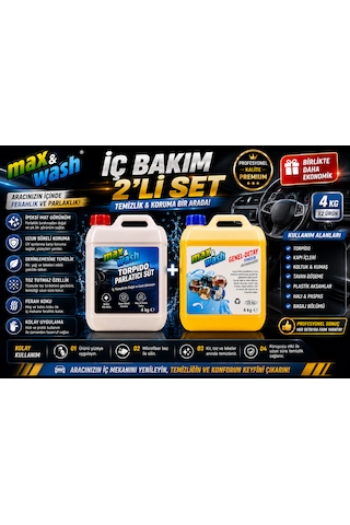 Max&wash 2'li İç Bakım Seti 4+4 Kg Torpido Parlatıcı Süt + Genel Detay Temizleyici Profesyonel Araç İçi Temizlik Ve Koruma Seti 0
