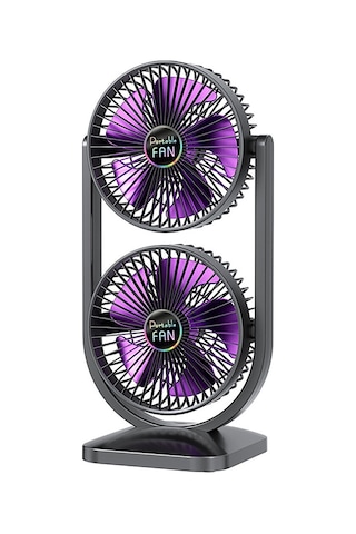 Şarjlı İkili Başlıklı Masaüstü Fan Vantilatör 2400 Mah 3 Kademeli Hız Sessiz Çalışma Döner B