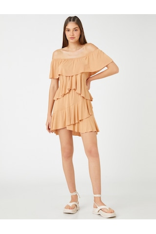 Koton Mini Tulum Omzu Açık Fırfır Detaylı Deve Tüyü 2sal40238ık 2SAL40238IK100 Taba