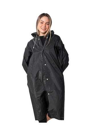 Marlux Unisex Su Rüzgar Geçirmez Kapüşonlu Çıtçıt Düğme Eva Yağmurluk - Siyah - Beyaz