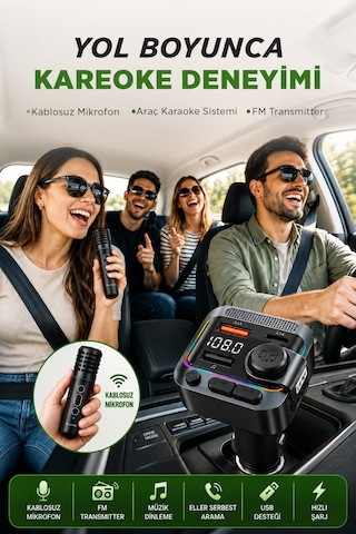 Bluetooth 5.3 Fm Transmitter Kablosuz Mikrofonlu Araç Çakmaklık Şarj Cihazı Usb Qc 3.0 Type-c Pd Hızlı Şarj Led Ekran
