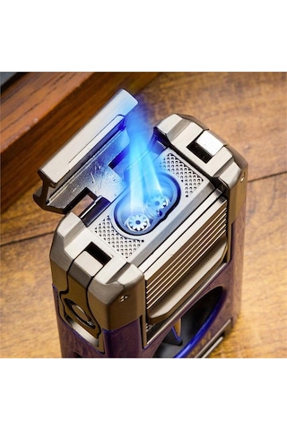 Lubinski Premium Çift Torch Puro Çakmağı Dahili V-cut Kesici - Delici - İğne- Sehpa Gold Lb-113