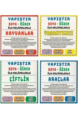 Yapıştır Boya Öğren İlk Kelimelerle Araçlar, Hayvanlar, Çiftli...