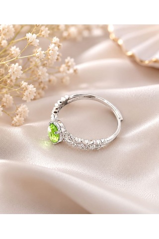 Peridot Taşı Ayarlanabilir Çelik Kadın Yüzük Açık Yeşil