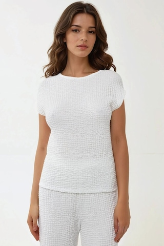 Hiccup Dokulu Rahat Fit Kısa Kollu T-shirt Beyaz