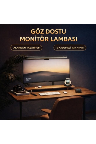 Polham Profesyonel 50 Cm Ayarlanabilir Led Monitör Işığı, Göz Korumalı Renk Sıcaklığı Ayarlı Alüminyum Monitör Lambası