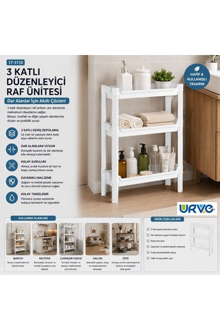 3 Katlı Sepet Organizer Raf Ünitesi 465x145x500 Mm Çok Renkli