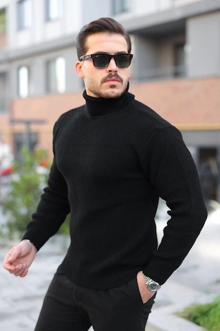 Defymoda Erkek Boğazlı Örme Kazak Siyah