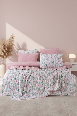 Cherie Çift Kişilik Nevresimli Pike Takımı - 7 Parça Çeyiz Seti Pembe