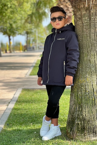 Erkek Çocuk Sabit Kapüşonlu Metal Armalı İçi Kürklü Mont Km3987 Lacivert