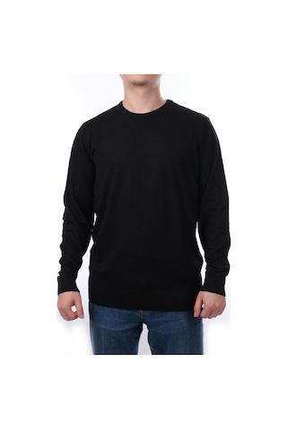 İntersivin Erkek Slim Fit Bisiklet Yaka Düz Uzun Kollu Triko Kazak S-05 Siyah
