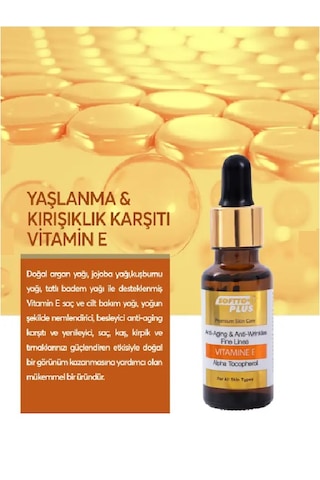Softto Plus Vitamin E Yaşlanma Ve Kırışıklık Karşıtı Cilt Bakım Yağı 20 ML