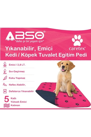 Abso 4 Katlı Yıkanabilir Emici Köpek Pedi Bordo Pati Baskılı 100 x 100 CM